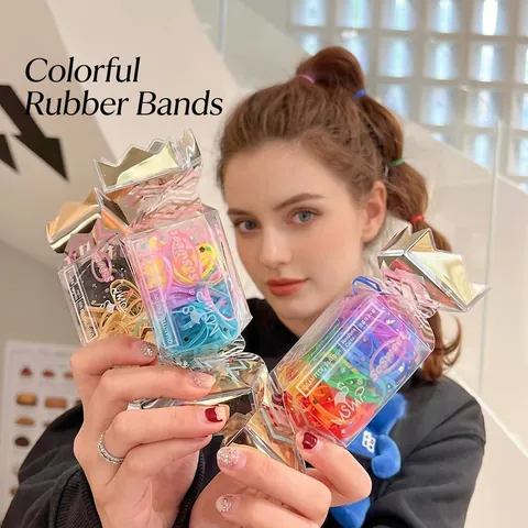 Kids Colorful High Elastic Hair Ties Candy Box Set Resin Rubber Bands Jelly Color Ponytail Holder Styling Accessory For Women