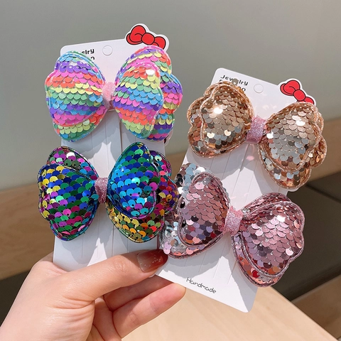 Kinder Pailletten Schleife Haarspange Süß Niedlich Handgefertigt Glitzernde Mädchen Schnabelspange Regenbogen Haarschmuck Für Kleinkinder