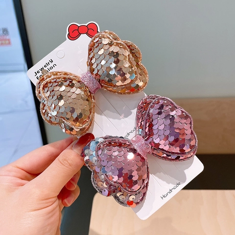 Kinder Pailletten Schleife Haarspange Süß Niedlich Handgefertigt Glitzernde Mädchen Schnabelspange Regenbogen Haarschmuck Für Kleinkinder
