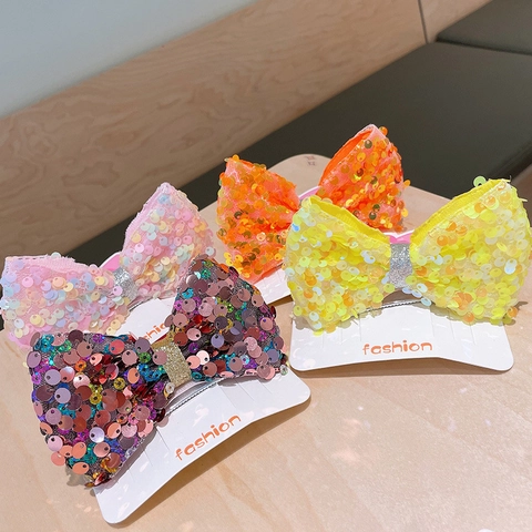 Kids Sequin 3D Bow Hair Clips Glitter Princess Hairpin For Girls Cute Macaron Color Hair Accessories Alligator Clip