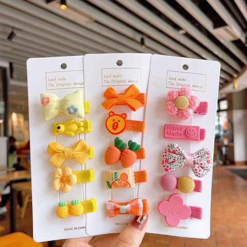 Set di Fermagli per Capelli in Tessuto per Bambini Mignon Fiocco Fiore Animale Fatto a Mano Clip a Becco d'Anatra per Neonati