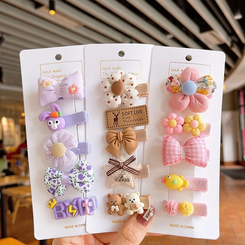 Set di Fermagli per Capelli in Tessuto per Bambini Mignon Fiocco Fiore Animale Fatto a Mano Clip a Becco d'Anatra per Neonati