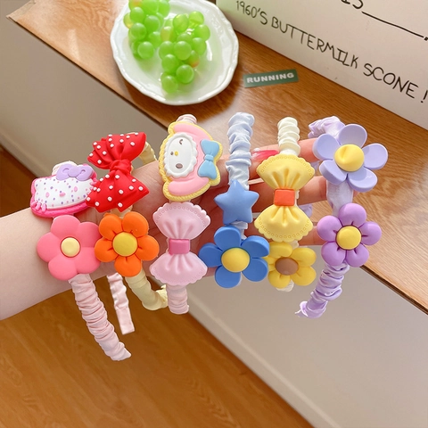 Zoete Kinderen Geplooide Stof Haarband Cartoon Bloem Strik Meisjes Antislip Haarband Student Haarstyling Accessoires Sieraden