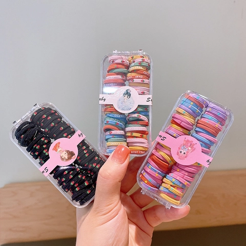 Kids Mini High Elastic Hair Ties Set With Storage Box Cute Fruit Star Print Seamless Thumb Hair Bands For Girls Jewelry