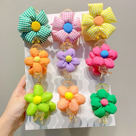 Douces Pinces à Cheveux Fleur en Tissu pour Filles Enfants Vichy Floral Épingles à Cheveux Accessoires de Cheveux Princesse