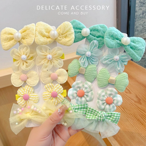 Ensemble de Barrettes à Cheveux Princesse Douce Enfants Fleurs et Nœuds Épingles à Cheveux en Tissu Dentelle pour Bébé Fille