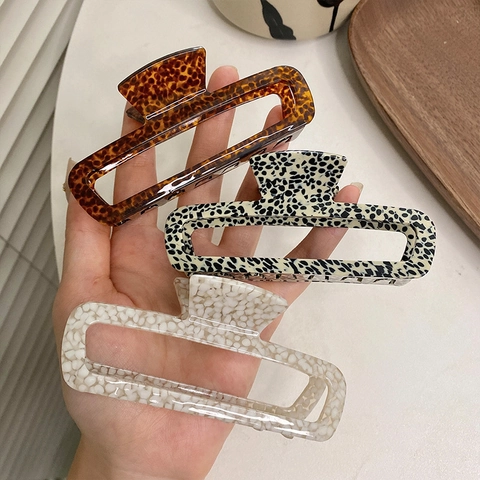 Französische Vintage Acetat Haarkralle Große Rechteckige Hohle Geometrische Marmormuster Shark Clip Haarschmuck Für Damen