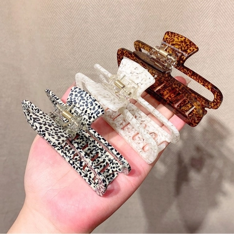 Französische Vintage Acetat Haarkralle Große Rechteckige Hohle Geometrische Marmormuster Shark Clip Haarschmuck Für Damen