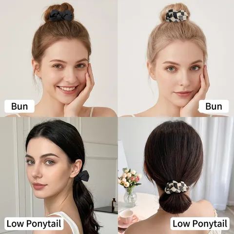 Élastique à Cheveux en Plastique à Damier avec Nœud Haute Élasticité Corde à Cheveux Durable Style Coréen Femme Bijoux