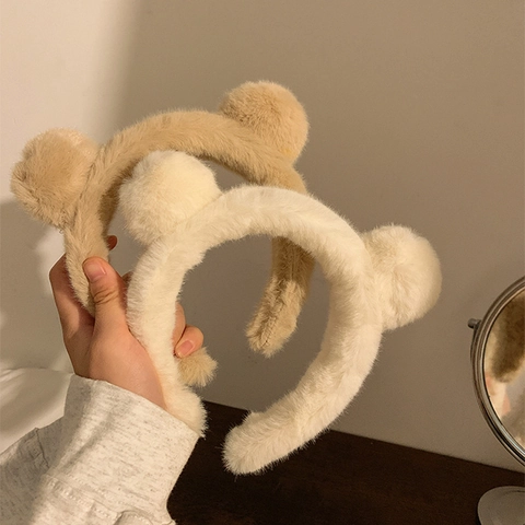 Cute Bear Ear Plush Headband Soft Faux Fur Hair Band For Washing Face Makeup Japanese Style Sweet Girls Hair Accessories