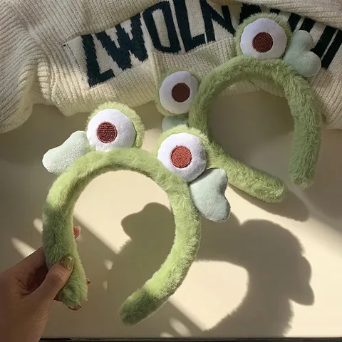Cerchietto in Peluche a Forma di Rana con Grandi Occhi per Donna Fascia per Capelli Verde Morbida per Lavare il Viso Trucco