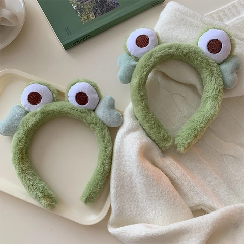 Cerchietto in Peluche a Forma di Rana con Grandi Occhi per Donna Fascia per Capelli Verde Morbida per Lavare il Viso Trucco