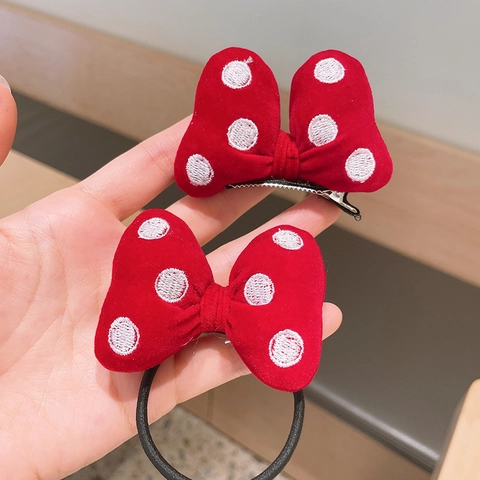 Accessori per Capelli con Fiocco a Pois Rossi e Bianchi per Ragazze Cerchietto in Tessuto Fatto a Mano Fermagli per Capelli Elastici