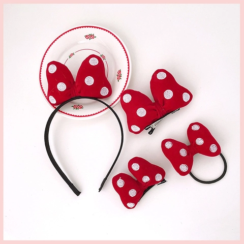 Accessori per Capelli con Fiocco a Pois Rossi e Bianchi per Ragazze Cerchietto in Tessuto Fatto a Mano Fermagli per Capelli Elastici