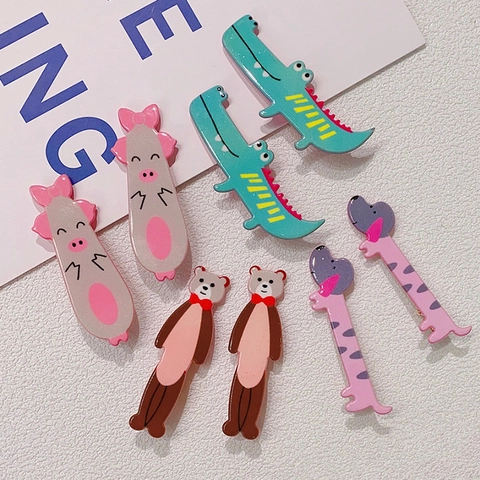 Lindas Pinzas para el Cabello de Pico de Pato con Animales 3D Resina Cocodrilo Oso Cerdo Horquilla Niñas Niños