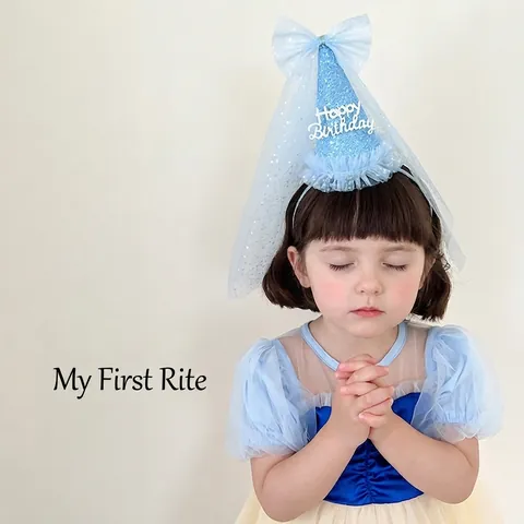 Cerchietto Festa di Compleanno Bambini Con Velo a Rete Cappello a Cono Glitter Happy Birthday Lettera Stella Paillettes Accessori
