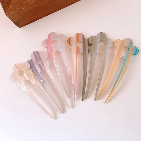 Acetaat Bloem U-Vormige Haarstok Gradiënt Kleurrijke Haarvork Minimalistisch Elegant Updo Styling Tool Voor Vrouwen Haaraccessoires