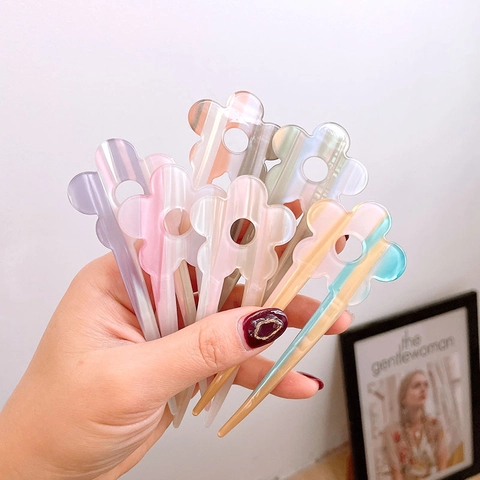 Acetaat Bloem U-Vormige Haarstok Gradiënt Kleurrijke Haarvork Minimalistisch Elegant Updo Styling Tool Voor Vrouwen Haaraccessoires