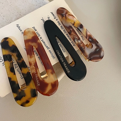 Pinzas de Pelo de Acetato Francés Estampado de Leopardo Carey Vintage Hecho a Mano Horquilla para Mujer Accesorios de Moda Diaria