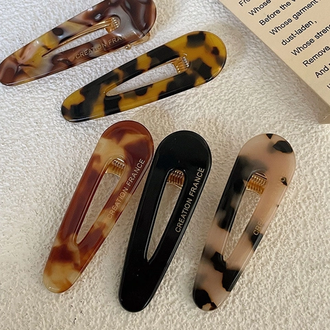 Pinzas de Pelo de Acetato Francés Estampado de Leopardo Carey Vintage Hecho a Mano Horquilla para Mujer Accesorios de Moda Diaria