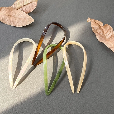 Vintage U-Shaped Acetate Hair Stick Minimalist French Style Bun Hair Pin For Women Girls Marbled Texture Hair Accessories