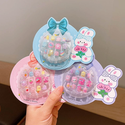 Faux Ongles pour Enfants Filles Motif Dessin Animé Fruit Arc-en-Ciel Ongles Artificiels Outil de Beauté Avec Bracelet