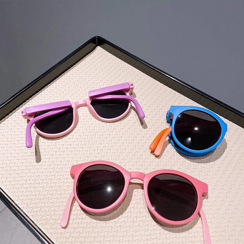 Occhiali da Sole Pieghevoli per Bambini Tondi Protezione UV400 Lenti TAC Montatura TPEE Moda Bicolore per Esterno