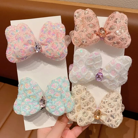 Sweet Princess Kids Sequin Bow Hair Accessory With Rhinestone 3D Bowknot Hair Tie And Alligator Hair Clip For Girls Hair Styling