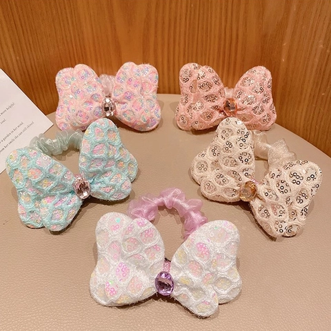 Sweet Princess Kids Sequin Bow Hair Accessory With Rhinestone 3D Bowknot Hair Tie And Alligator Hair Clip For Girls Hair Styling