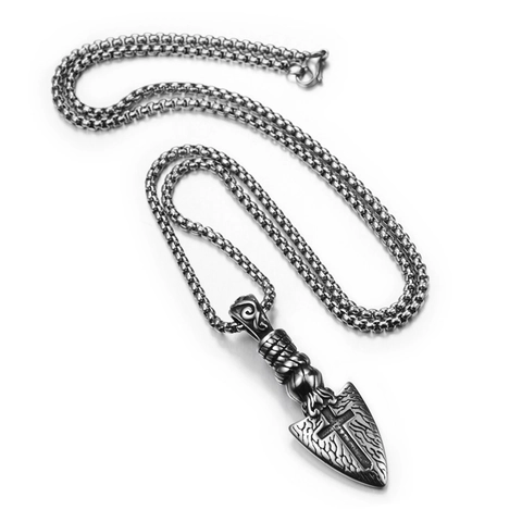 Vintage Stainless Steel Arrowhead Cross Pendant Necklace For Men Women Hip Hop Punk Style Distressed Metal Jewelry Accessory