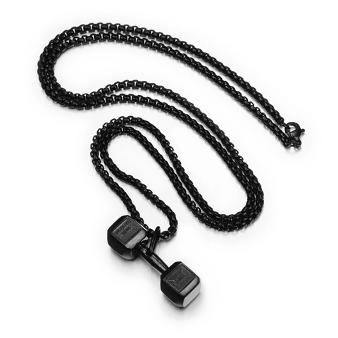 Stainless Steel Dumbbell Pendant Necklace For Men Women Fitness Hip Hop Street Gym Jewelry Gold Silver Black Dumbbell Necklace