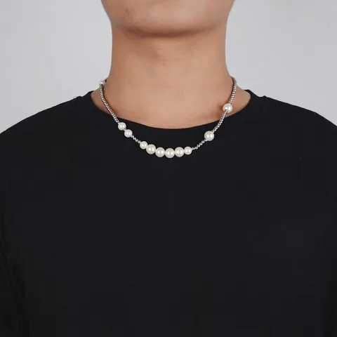 Collar de Cuentas de Perlas Artificiales de Imitación y Acero de Titanio Hip Hop Unisex Cadena de Empalme Street Style Joyería Fiesta