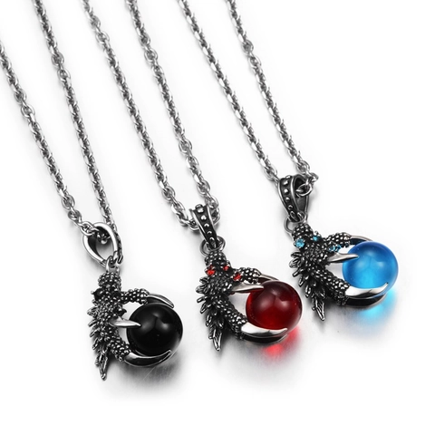 Collar de Colgante de Garra de Dragón de Acero Inoxidable Vintage Joyería Hiphop Gótica para Hombre Mujer Accesorios