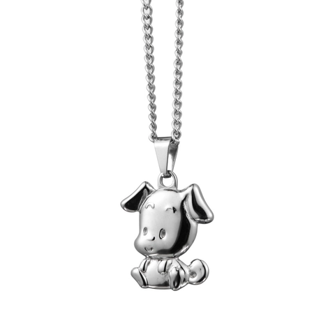 Hip Hop Titanstahl Cartoon Hund Anhänger Halskette Poliert Silber Ton Tier Halskette Für Herren Damen Street Schmuck