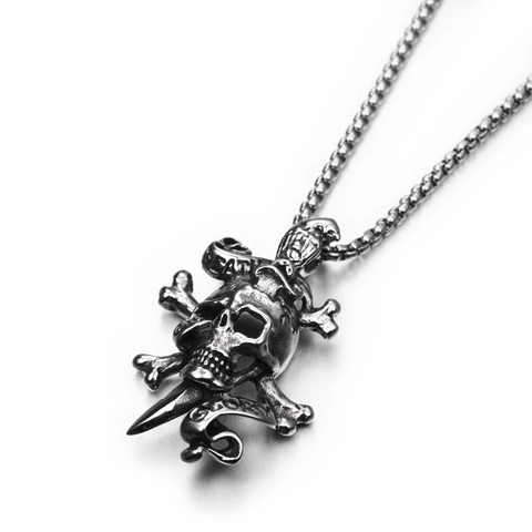 Gothik Totenkopf Anhänger Halskette Edelstahl Hip Hop Punk Vintage Stil Schmuck Für Herren Damen Rock Dolch Gekreuzte Knochen