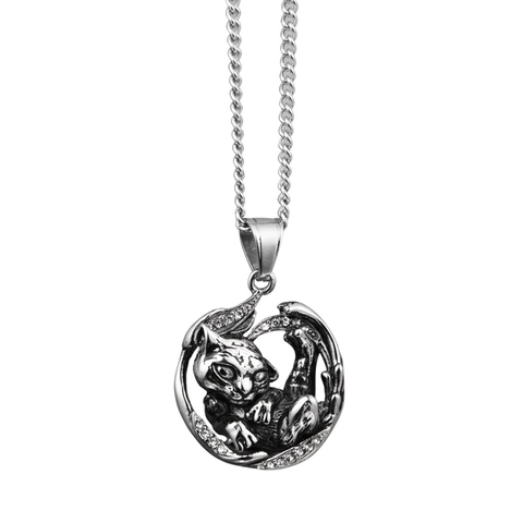 Collana con Pendente a Testa di Tigre Hip Hop in Acciaio al Titanio Strass Personalizzato Gioielli Stile Vintage Street per Unisex Festa