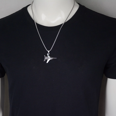 Collier Pendentif Avion de Chasse en Acier Inoxydable Hip Hop Punk Style Militaire Bijoux en Argent Pour Hommes Femmes