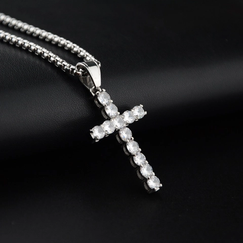 Herren Hip Hop Iced Out Zirkon Kreuz Anhänger Halskette Edelstahl Boxkette Streetwear Stil Schmuck Für Herren Party Wear