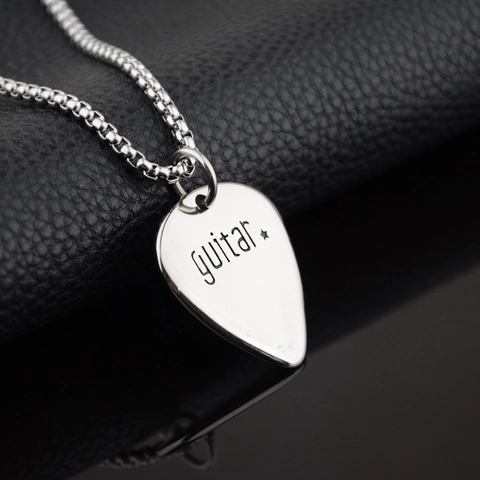 Hip Hop Titanium Steel Guitar Pick Pendant Necklace Minimalist Music Jewelry For Men Women Silver Gray Star Engraved Lettering Pendant Necklace