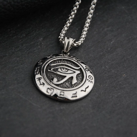 Auge Des Horus Anhänger Halskette Titanstahl Altägyptische Hieroglyphe Runder Charme Hip Hop Schmuck Für Herren Damen