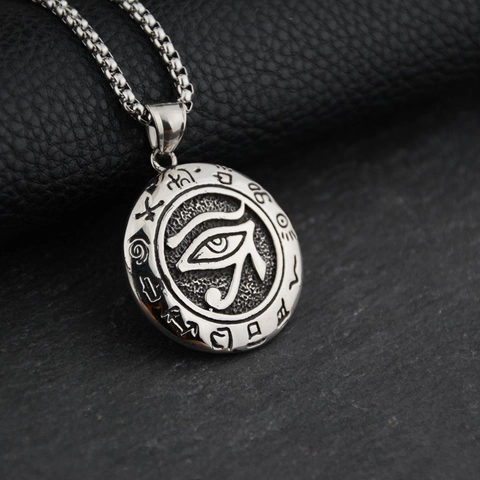 Auge Des Horus Anhänger Halskette Titanstahl Altägyptische Hieroglyphe Runder Charme Hip Hop Schmuck Für Herren Damen