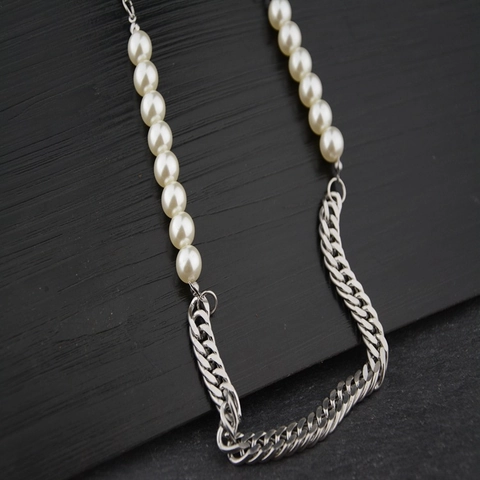 Edelstahl Künstliche Perlenimitat Spleiß Halskette Asymmetrische Künstliche Perlenkette Modischer Trend Schmuck Halsschmuck Für Damen Herren