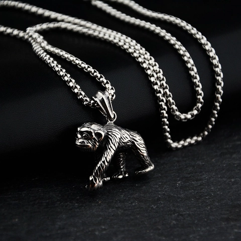 Retro Titanstahl Gorilla Anhänger Halskette Altsilber Gibbon Tier Schmuck Für Herren Damen Street Punk Hip Hop Stil
