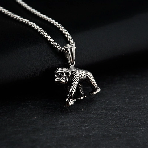 Retro Titanstahl Gorilla Anhänger Halskette Altsilber Gibbon Tier Schmuck Für Herren Damen Street Punk Hip Hop Stil