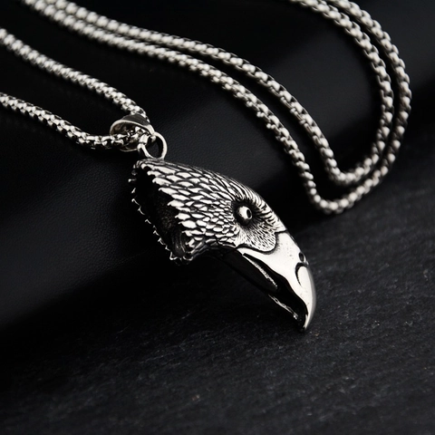 Vintage Titaniumstaal Adelaarskop Hanger Halsketting Voor Heren Dames Punk Goth Stijl Antiek Verzilverd Mode Sieraden