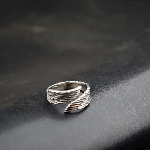 Vintage Stainless Steel Skull Ring Feather Wing Open Ring Cuban Chain Ring Men Women Punk Hip Hop Gothic Retro Band Jewelry