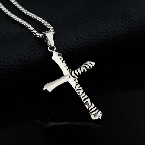 Gothic Gegraveerd Kruis Hanger Halsketting Titanium Staal Hip Hop Punk Sieraden Voor Unisex Vintage Zilveren Boxketting