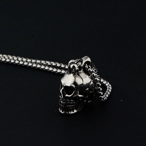 Collana con Ciondolo a Teschio Indiano Punk Vintage Acciaio Inossidabile Hip Hop Rock Goth Gioielli per Uomo Donna Festa Regalo