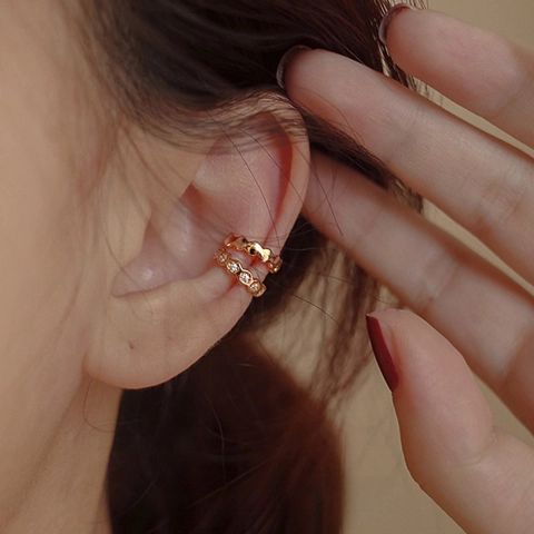 Eleganti Orecchini a Clip a Nido d'ape Placcati in Oro Non Forati con Strass a Forma di Esagono e Onde per Donna Gioielli