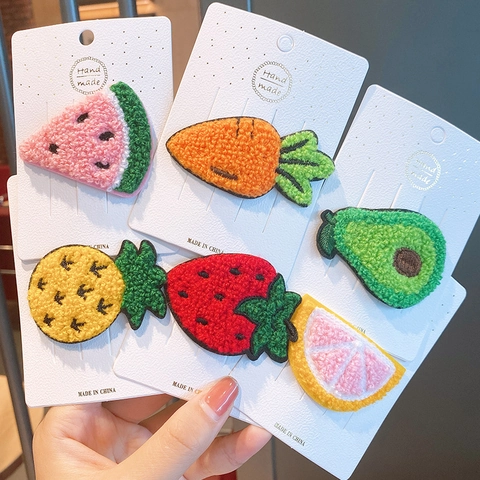 Handgemaakte Gebreide Wollen Fruit Groente Haarclips Voor Meisjes Leuke Aardbei Wortel Watermeloen BB Haaraccessoires